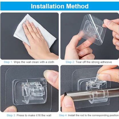 10pcs No Drill Curtain Poles Brackets, Self Adhesive Curtain Pole Hooks, Transparent Curtain Rod Bracket Holder, Adjustable Curtain Pole Brackets for Kitchen Bedroom Bathroom 4 10pcs No Drill Curtain Poles Brackets, Self Adhesive Curtain Pole Hooks, Transparent Curtain Rod Bracket Holder, Adjustable Curtain Pole Brackets for Kitchen Bedroom Bathroom - Image 4