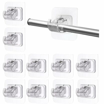10pcs No Drill Curtain Poles Brackets, Self Adhesive Curtain Pole Hooks, Transparent Curtain Rod Bracket Holder, Adjustable Curtain Pole Brackets for Kitchen Bedroom Bathroom 2 10pcs No Drill Curtain Poles Brackets, Self Adhesive Curtain Pole Hooks, Transparent Curtain Rod Bracket Holder, Adjustable Curtain Pole Brackets for Kitchen Bedroom Bathroom - Image 2