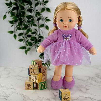 12" Baby Doll Sleeping Snuggle Cuddle Toy Soft Plush Body Rag Doll with Vinyl Head, Open & Close Eyes, and Styling Hair, For Ages 18 months (Purple) - Image 4