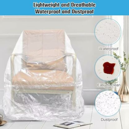 2 Pack Clear Recliner Armchair Covers,Waterproof Plastic Chair Covers Protectors,4 MIL Thick Heavy Duty Storage Moving Cover For Furniture Sofa Couch,Extra Large Dust-Proof Moving Bags. - Image 3