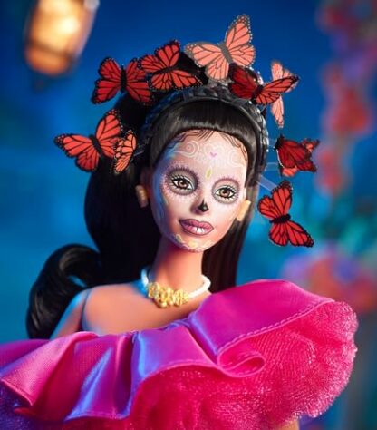 2023 Día De Muertos Barbie Doll Wearing Ruffled Pink Gown and Holding Tiny Ofrenda, Barbie Signature, HJX14 3 2023 Día De Muertos Barbie Doll Wearing Ruffled Pink Gown and Holding Tiny Ofrenda, Barbie Signature, HJX14 - Image 3