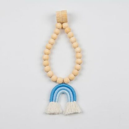 2PCS Curtain Tie Backs, Curtain Tiebacks with Rainbow Tassel Pendant, Wooden Beaded Tie Backs for Curtains, No Punching Curtain Holdbacks Window Treatment for Bedroom Nursery Farmhouse Boho Decor - Image 3