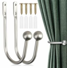 2PCS Curtain Tie Backs Hooks, Metal Curtain Holdbacks, Window Curtain Holder, Wall Mounted Curtain Tie Backs With Screws, Drapery Holdbacks for Fixed Curtain or Hanging Items
