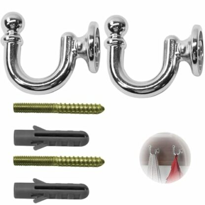 2PCS Silver U Shaped Curtain Tieback Hooks with Screws - Decorative and Durable Metal Holdbacks for Drapes, Curtains, and Window Treatments - Easy to Install, Space-Saving Design - Image 2