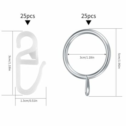 30mm Curtain Hooks and Rings, 24 Metal Drapery Curtain Rings Hanging Rings & 24 Plastic Curtain Hooks - Image 3