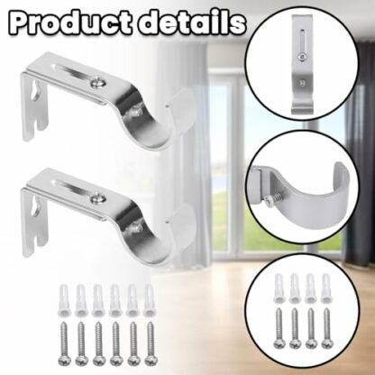 4 PCS Curtain Pole Brackets Curtain Rail Brackets Curtain Brackets for Poles Heavy Duty Curtain Brackets with Screw Curtain Bar Brackets for Home Bedroom Office Curtain Wall Pole - Image 4