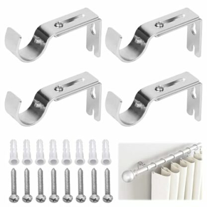 4 PCS Curtain Pole Brackets Curtain Rail Brackets Curtain Brackets for Poles Heavy Duty Curtain Brackets with Screw Curtain Bar Brackets for Home Bedroom Office Curtain Wall Pole - Image 2