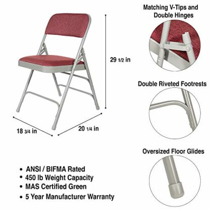 (4 Pack) Heavy Duty Premium Fabric Padded Steel Folding Chairs, Burgundy (OEF2308) 4 (4 Pack) Heavy Duty Premium Fabric Padded Steel Folding Chairs, Burgundy (OEF2308) - Image 4