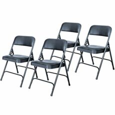 (4 Pack) OEF Furnishings Premium Vinyl Padded Steel Folding Chair, Dark Blue