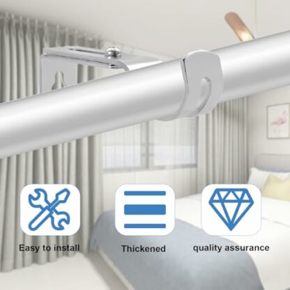 4 Pcs Curtain Pole Brackets Heavy Duty, Adjustable Curtain Rod Brackets for 25mm Poles, Silver Metal Curtain Pole Holders, Wall Rod Brackets, Curtain Rod Hanging Brackets Supports, Silver - Image 4