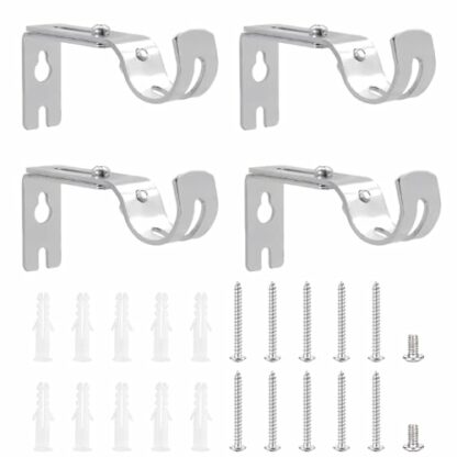 4 Pcs Curtain Pole Brackets Heavy Duty, Adjustable Curtain Rod Brackets for 25mm Poles, Silver Metal Curtain Pole Holders, Wall Rod Brackets, Curtain Rod Hanging Brackets Supports, Silver - Image 2