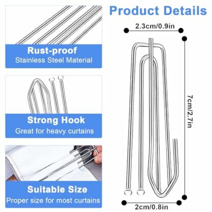 40Pcs Metal Curtain Hooks Stainless Steel Pinch Pleat Curtain Hooks, Drapery Hook and Pin for Pleated Drapes and 4 Prongs Pinch Pleat Hook Clips for Window Curtain, Shower Curtain, Door Curtain 3 40Pcs Metal Curtain Hooks Stainless Steel Pinch Pleat Curtain Hooks, Drapery Hook and Pin for Pleated Drapes and 4 Prongs Pinch Pleat Hook Clips for Window Curtain, Shower Curtain, Door Curtain - Image 3