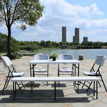 4/6ft Trestle Table Heavy Duty Camping Table Garden Catering Folding Table with Handle Plastic Picnic Garden Foldable Portable Table for Picnic BBQ Party Camping Dinner Hiking Outdoor Indoor - Image 3