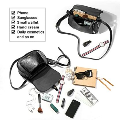 AFKOMST Crossbody Bag for Women Small Satchel and Shoulder Bag Vintage Saddle Handbags Vegan Leather - Image 4