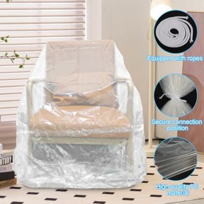 ALNKDH 2PCS Plastic Chair Covers,4 Mil Thick Heavy Duty Dust-Proof Moving Bags, Extra Large Waterproof & Clear Chair Cover Protectors For Armchairs And Recliners 65 x 43 x 35 Inches - Image 4