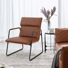 ALPHA HOME Living Room Accent Chair Retro Armchar Sofa Chair Lounge Chair with Metal Leg for Home Office Study Living Room Vanity Bedroom,Brown