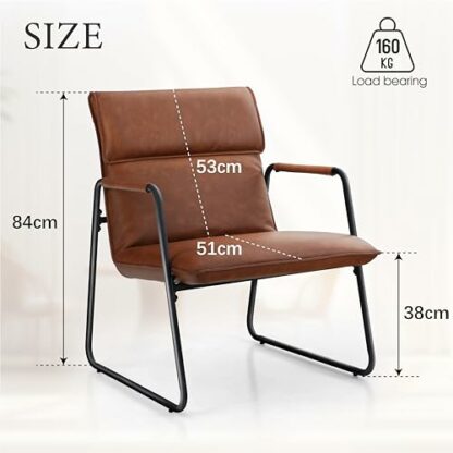 ALPHA HOME Steel Frame Leather Lounge Chair Mid Century Modern Relax Chair Soft Upholstered Reading Chair Armchair For Living Room Bedroom Study Up To 136 kg, Brown 4 ALPHA HOME Steel Frame Leather Lounge Chair Mid Century Modern Relax Chair Soft Upholstered Reading Chair Armchair For Living Room Bedroom Study Up To 136 kg, Brown - Image 4