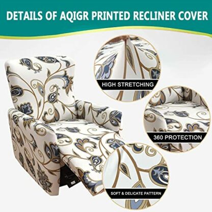 AQIGR Recliner Stretch Slipcovers 4-Pieces,Printed Sofa Cover 4-Piece Lazy Boy Chair Covers 1Seat Slipcover Furniture Protector Leather Recliner Chair Cover for Rocking Recliner - Image 3