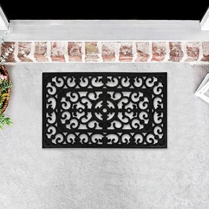 ASAB Rubber Door Mat | Indoor Outdoor Foot Mat | Non Slip Door Mat | Weather Resistant | Durable Rubber Wrought Mat | Geometric Design | Front Door Patio Door Mat - Image 3