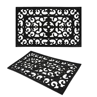 ASAB Rubber Door Mat | Indoor Outdoor Foot Mat | Non Slip Door Mat | Weather Resistant | Durable Rubber Wrought Mat | Geometric Design | Front Door Patio Door Mat - Image 2