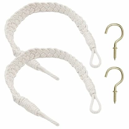 AUTUUCKEE 2 Pcs Curtain Tieback, Braided Curtain Tiebacks Curtain Tie Polyester, Hand-Woven Rope Curtain Holdbacks with 2Pcs Metal Hook, for Home Bedroom Office Curtain Decor(Beige) 3 AUTUUCKEE 2 Pcs Curtain Tieback, Braided Curtain Tiebacks Curtain Tie Polyester, Hand-Woven Rope Curtain Holdbacks with 2Pcs Metal Hook, for Home Bedroom Office Curtain Decor(Beige) - Image 3