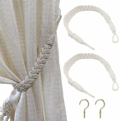 AUTUUCKEE 2 Pcs Curtain Tieback, Braided Curtain Tiebacks Curtain Tie Polyester, Hand-Woven Rope Curtain Holdbacks with 2Pcs Metal Hook, for Home Bedroom Office Curtain Decor(Beige) 2 AUTUUCKEE 2 Pcs Curtain Tieback, Braided Curtain Tiebacks Curtain Tie Polyester, Hand-Woven Rope Curtain Holdbacks with 2Pcs Metal Hook, for Home Bedroom Office Curtain Decor(Beige) - Image 2