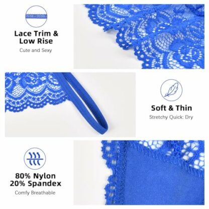 AUYAO 6 Pack Lace Thongs for Women, Lacy G-String Thongs No Show Panties, Multicolor Lace Panties G-Strings, See Through Lingerie Teddy Lingerie Lace Bikini Panties, Ladies Low Waist Sheer Panties - Image 4