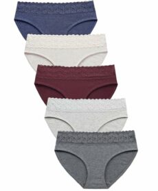 AYMEFF Womens Underwear Cotton Panties Lace Soft Full Hipster Panty Ladies Stretch Comfy Briefs 5-Pack
