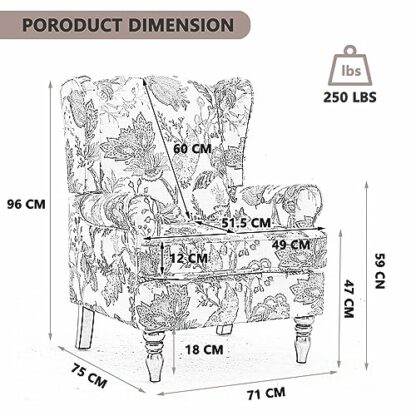 AZRBOPO Wingback Armchair, Retro Accent Chair Soft Padded Fabric Lounge Padded Sofa Chair, Retro Vantage Leisure Chair for Living Room Bedroom - Solid Wood Frame - Image 3