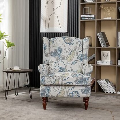 AZRBOPO Wingback Armchair, Retro Accent Chair Soft Padded Fabric Lounge Padded Sofa Chair, Retro Vantage Leisure Chair for Living Room Bedroom - Solid Wood Frame - Image 4