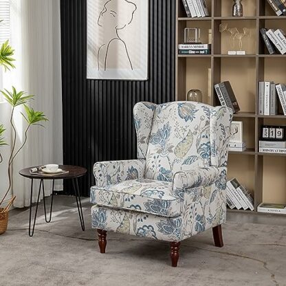 AZRBOPO Wingback Armchair, Retro Accent Chair Soft Padded Fabric Lounge Padded Sofa Chair, Retro Vantage Leisure Chair for Living Room Bedroom - Solid Wood Frame - Image 2