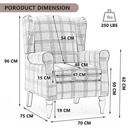 AZRBOPO Wingback Tartan Armchair - Image 3