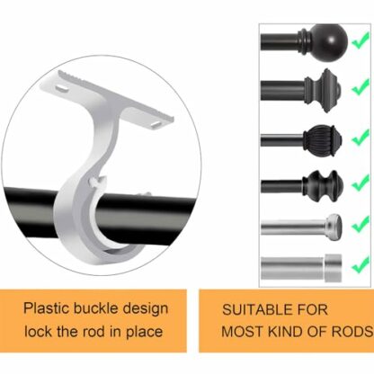 AZWOOD Adjustable Curtain Pole Bracket, Heavy Duty Curtain Rail Brackets, Ceiling Hanging Drapery Rod Holder Closet Wardrobe Supports Hooks Fixing Rod Bracket with Screw ​for ø20-28mm Rods - Image 4