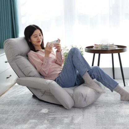 Adjustable 5Position Foldable Lazy Sofa Bed Lounge Chair with Armrest Folding Floor Gaming Recliner for Living Room, Bedroom Indoor Reading Chair Beige 2 Adjustable 5Position Foldable Lazy Sofa Bed Lounge Chair with Armrest Folding Floor Gaming Recliner for Living Room, Bedroom Indoor Reading Chair Beige - Image 2