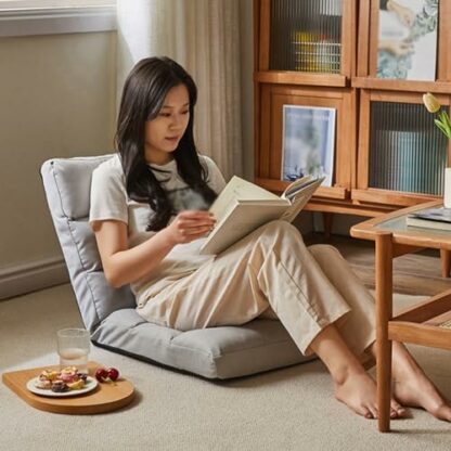 Adjustable Floor Gaming Chair with Back Support for Adults 6Position Recliner Chair for Living Room Bedroom Gray - Image 4