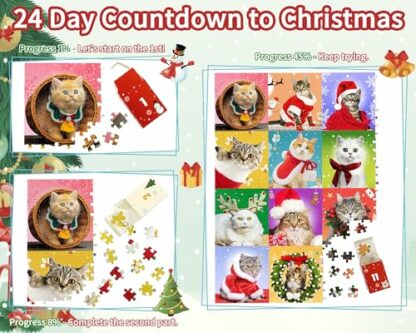 Advent Calendar 2024 - Christmas Cat Jigsaw Puzzles 1008 Pieces Advent Jigsaw for Kids and Adults, 24 Boxes Christmas Countdown Calendar Christmas Puzzle Gift for Him Her - Image 4