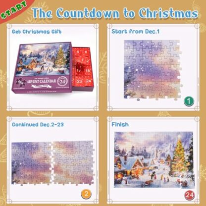 Advent Calendar 2024 Jigsaw Puzzle - Peaceful Snowy Christmas Sunset, Christmas Family Holiday Puzzle 1008 Pieces Jigsaw Puzzle, 24 Boxes Puzzles for Countdown to Christmas Home Decoration 4 Advent Calendar 2024 Jigsaw Puzzle - Peaceful Snowy Christmas Sunset, Christmas Family Holiday Puzzle 1008 Pieces Jigsaw Puzzle, 24 Boxes Puzzles for Countdown to Christmas Home Decoration - Image 4