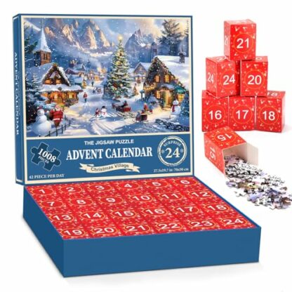 Advent Calendar 2024 Jigsaw Puzzle,24 Box Christmas Countdown Calendar,1008 Pieces,Christmas Village,19.7 inches x 27.6 inch - Image 2