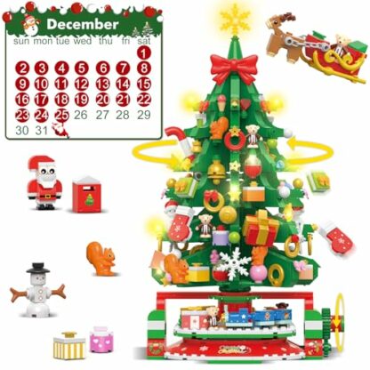 Advent Calendar 2024 Rotating Christmas Tree with LED Light Building Set, 24 Days Countdown Mini Building Blocks Include Santa and Train, XMAS Home Decor Party Favor Gift for Adults Kids 8+(1145PCS) 2 Advent Calendar 2024 Rotating Christmas Tree with LED Light Building Set, 24 Days Countdown Mini Building Blocks Include Santa and Train, XMAS Home Decor Party Favor Gift for Adults Kids 8+(1145PCS) - Image 2