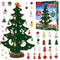 Advent Calendar 2024 Wooden Christmas Tree with 35 Ornaments 24 Days Countdown Advent Calendar with Tabletop Christmas Tree Surprises Christmas Calendar for Adults Boys Girls Gifts Desk Decoration