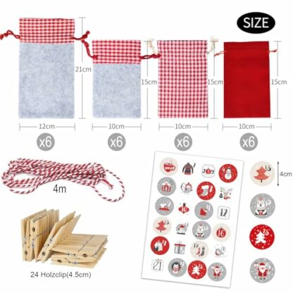 Advent Calendar for Filling, 24 Advent Calendar to Fill Yourself Fabric Bags, Christmas Calendar for Filling, Large, Advent Calendar for Filling, Fabric for Children 2024 (Red) 4 Advent Calendar for Filling, 24 Advent Calendar to Fill Yourself Fabric Bags, Christmas Calendar for Filling, Large, Advent Calendar for Filling, Fabric for Children 2024 (Red) - Image 4
