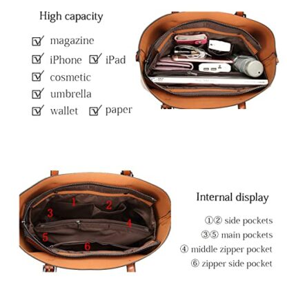 Aileese Womens Handbags Soft Leather Large Capacity Retro Vintage Top-Handle Casual Pocket Tote Shoulder Cross-Body Bags - Image 3