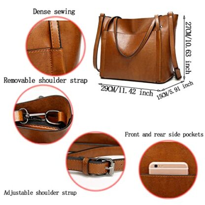 Aileese Womens Handbags Soft Leather Large Capacity Retro Vintage Top-Handle Casual Pocket Tote Shoulder Cross-Body Bags - Image 4