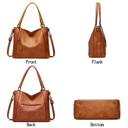 Aileese Womens Handbags Soft Leather Retro Vintage Designer Top-Handle Casual Pocket Ladies Tote Shoulder Bags - Image 3