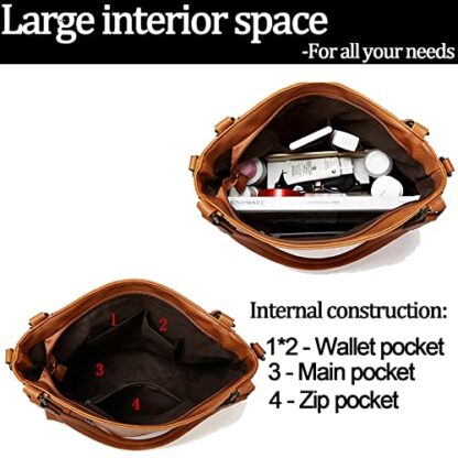 Aileese Womens Handbags Soft Leather Retro Vintage Designer Top-Handle Casual Pocket Ladies Tote Shoulder Bags - Image 4
