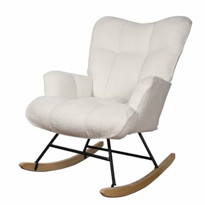 Alivio Comfortable Rocking Chair, Teddy Rocking Chair for Nursery, Comfy Rocking Armchair with High Backrest for Living Room Bedroom Balcony (White) - Image 4