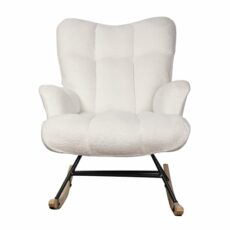Alivio Comfortable Rocking Chair, Teddy Rocking Chair for Nursery, Comfy Rocking Armchair with High Backrest for Living Room Bedroom Balcony (White)