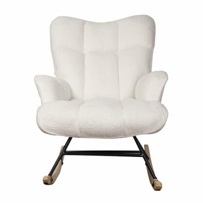 Alivio Comfortable Rocking Chair, Teddy Rocking Chair for Nursery, Comfy Rocking Armchair with High Backrest for Living Room Bedroom Balcony (White) - Image 2