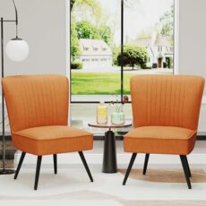 Alunaune Orange Accent Chair Set of 2 Upholstered Living Room Chairs Modern Bedroom Furniture Sets Armless Slipper Club Chair Guest Reception Couch Comfy Wingback Single Sofa