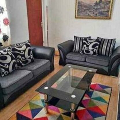 Amazing Sofas 3+2 SHANNON FARROW LARGE SOFA CHENILLE FABRIC GREY BLACK/BROWN BEIGE (GREY BLACK). Fire resistant as per British Standards, foam filled seats for comfort. - Image 3